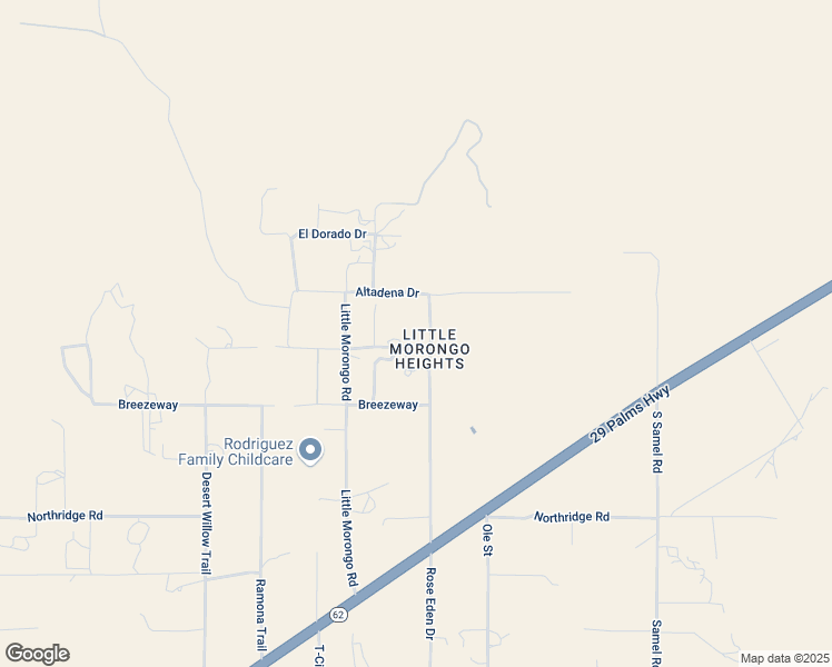 map of restaurants, bars, coffee shops, grocery stores, and more near 8574 Rose Eden Drive in Morongo Valley