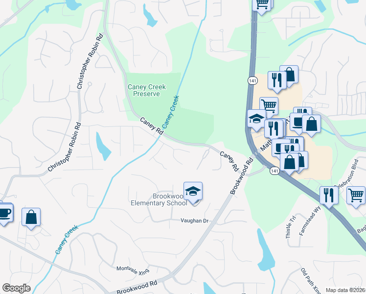 map of restaurants, bars, coffee shops, grocery stores, and more near 2845 Stonehenge Court in Cumming