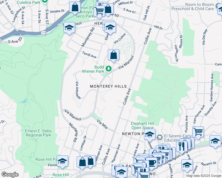 map of restaurants, bars, coffee shops, grocery stores, and more near 712 Vallejo Villas Street in Los Angeles
