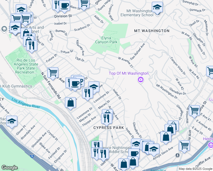 map of restaurants, bars, coffee shops, grocery stores, and more near 3440 Roseview Avenue in Los Angeles