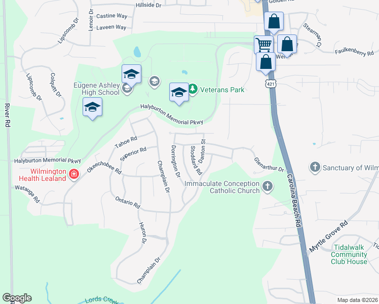 map of restaurants, bars, coffee shops, grocery stores, and more near 6602 Danton Street in Wilmington