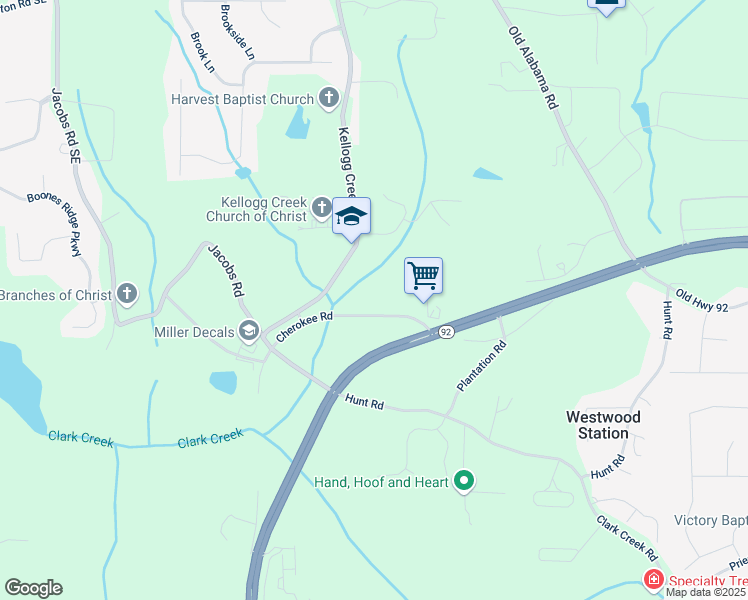 map of restaurants, bars, coffee shops, grocery stores, and more near 2279 Georgia 92 in Acworth