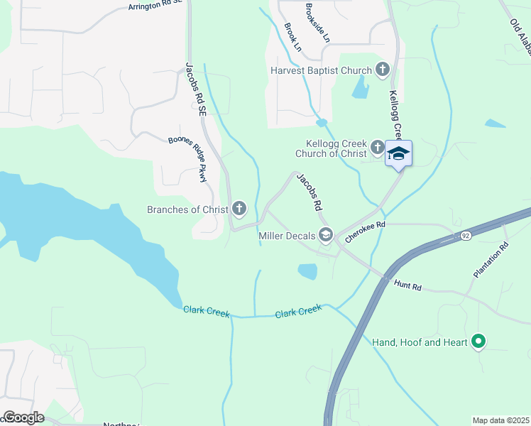 map of restaurants, bars, coffee shops, grocery stores, and more near 5767 James Road in Acworth