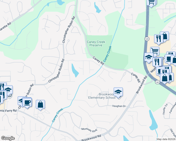 map of restaurants, bars, coffee shops, grocery stores, and more near 3210 Glen Glade Way in Cumming