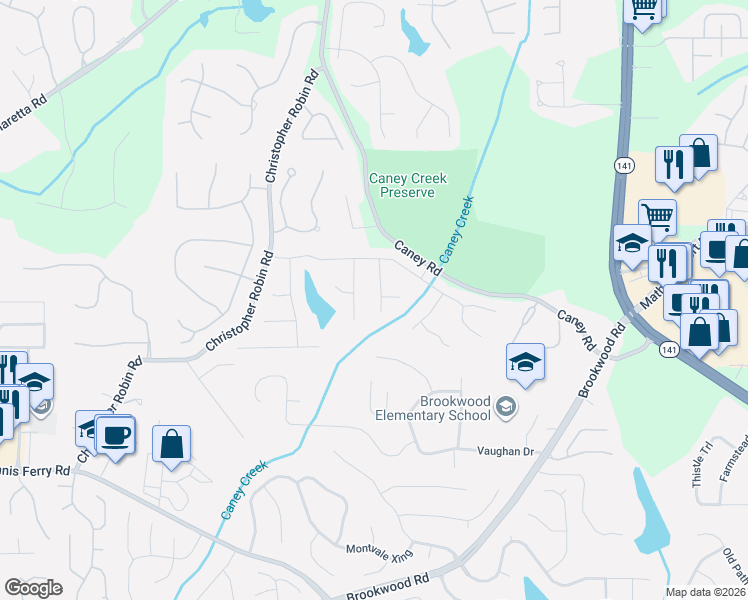 map of restaurants, bars, coffee shops, grocery stores, and more near 3150 Glen Glade Way in Cumming
