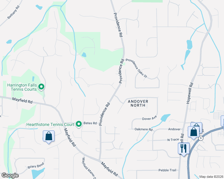 map of restaurants, bars, coffee shops, grocery stores, and more near 1850 Providence Place Drive in Alpharetta