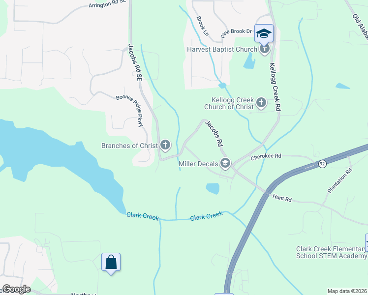 map of restaurants, bars, coffee shops, grocery stores, and more near 5900 Jacobs Road in Acworth