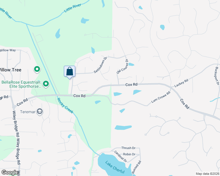 map of restaurants, bars, coffee shops, grocery stores, and more near 2000 Cox Road in Woodstock