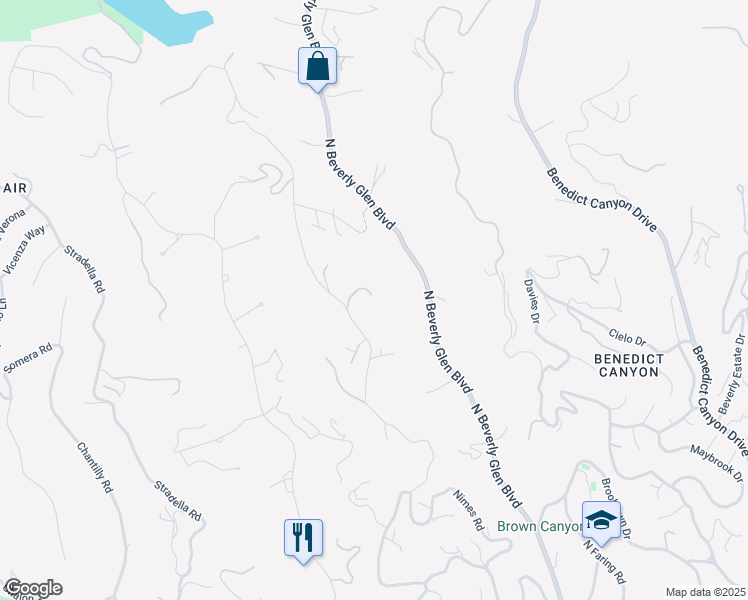 map of restaurants, bars, coffee shops, grocery stores, and more near 1250 Bel Air Road in Los Angeles