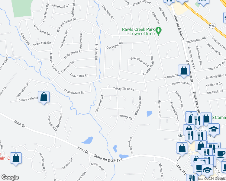 map of restaurants, bars, coffee shops, grocery stores, and more near 331 Chadford Road in Irmo