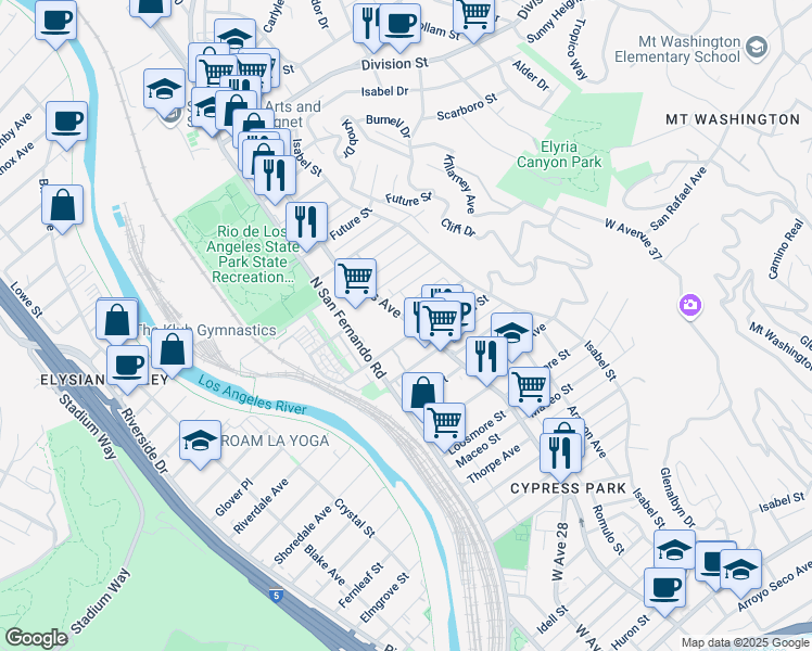 map of restaurants, bars, coffee shops, grocery stores, and more near 1256 Cypress Avenue in Los Angeles