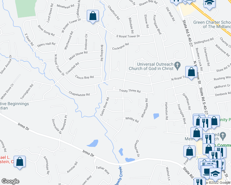 map of restaurants, bars, coffee shops, grocery stores, and more near 312 Trinity 3 Road in Irmo