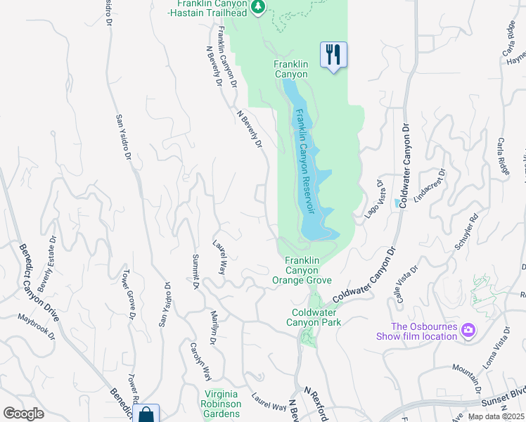 map of restaurants, bars, coffee shops, grocery stores, and more near 1418 North Beverly Drive in Beverly Hills