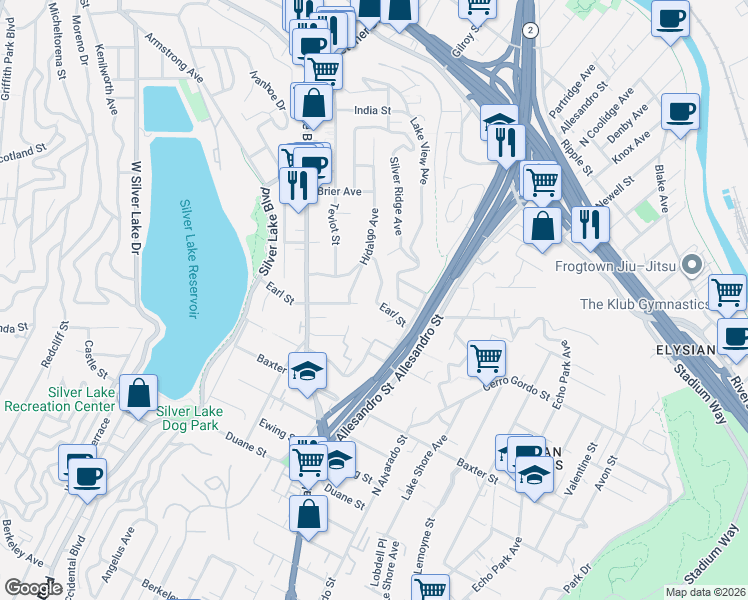 map of restaurants, bars, coffee shops, grocery stores, and more near 2216 Bancroft Avenue in Los Angeles