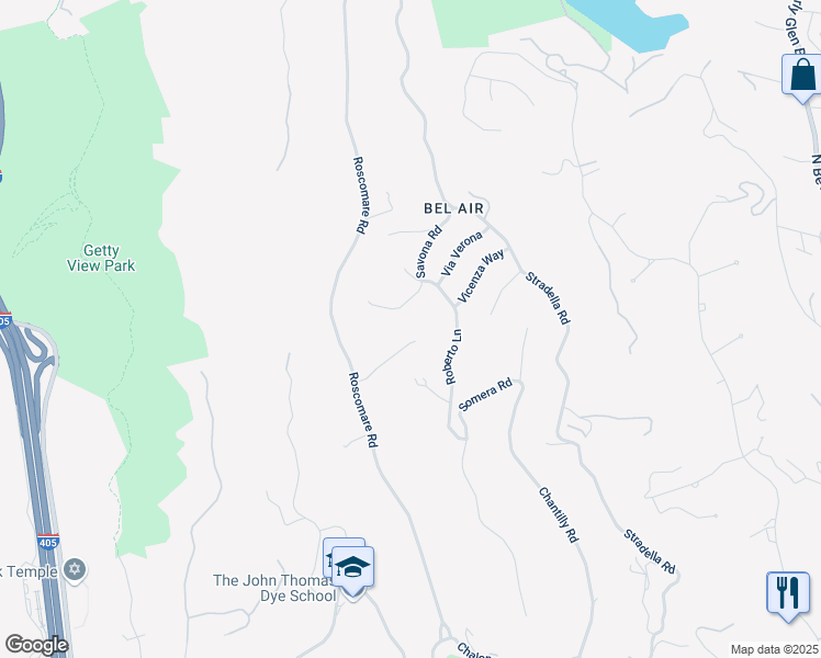 map of restaurants, bars, coffee shops, grocery stores, and more near 10925 Verano Road in Los Angeles