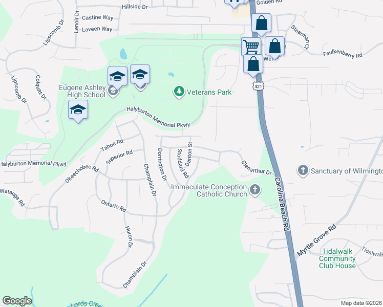 map of restaurants, bars, coffee shops, grocery stores, and more near 6602 Danton Street in Wilmington