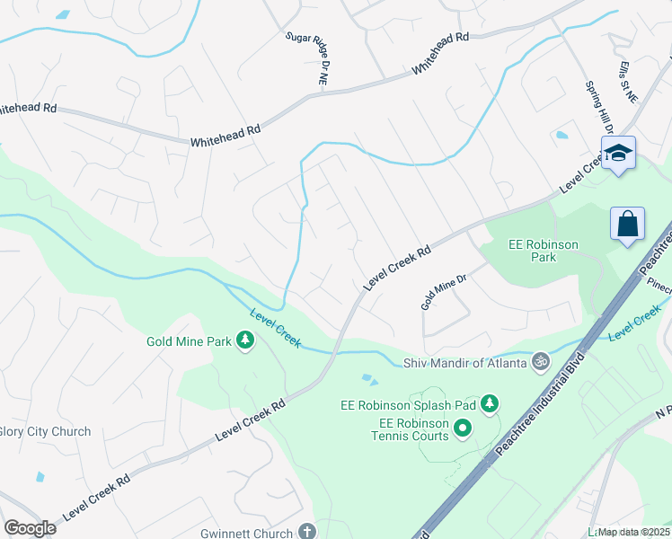 map of restaurants, bars, coffee shops, grocery stores, and more near 585 Briard Drive in Buford