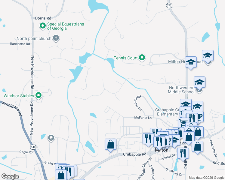 map of restaurants, bars, coffee shops, grocery stores, and more near 480 Kensington Farms Drive in Alpharetta