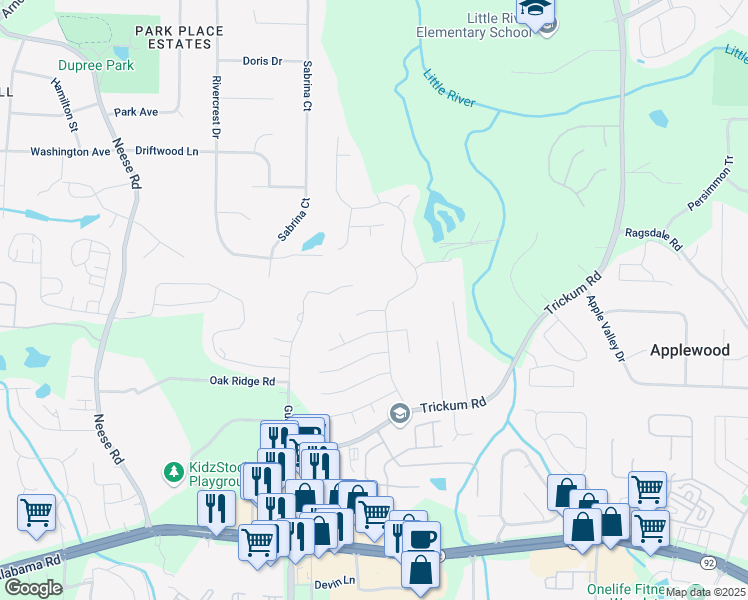map of restaurants, bars, coffee shops, grocery stores, and more near 802 Cataya Cove in Woodstock