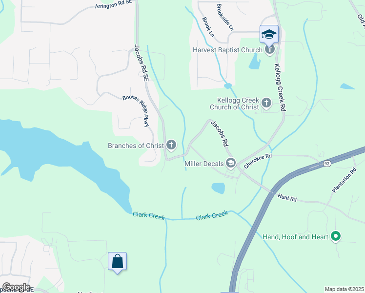 map of restaurants, bars, coffee shops, grocery stores, and more near 5912 Jacobs Road in Acworth