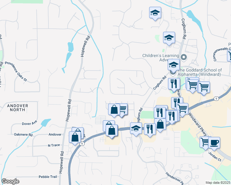 map of restaurants, bars, coffee shops, grocery stores, and more near 2474 Traywick Chase in Alpharetta