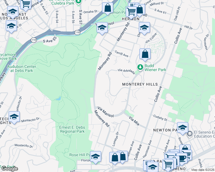 map of restaurants, bars, coffee shops, grocery stores, and more near 4239 Vía Arbolada in Los Angeles