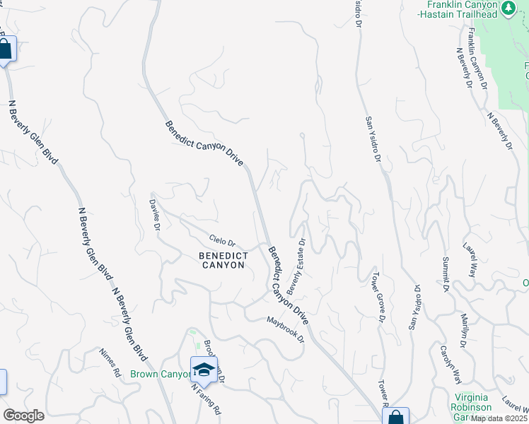 map of restaurants, bars, coffee shops, grocery stores, and more near 1350 Benedict Canyon Drive in Beverly Hills