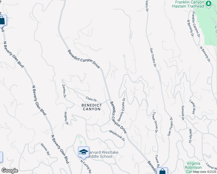 map of restaurants, bars, coffee shops, grocery stores, and more near 1372 Benedict Canyon Drive in Beverly Hills