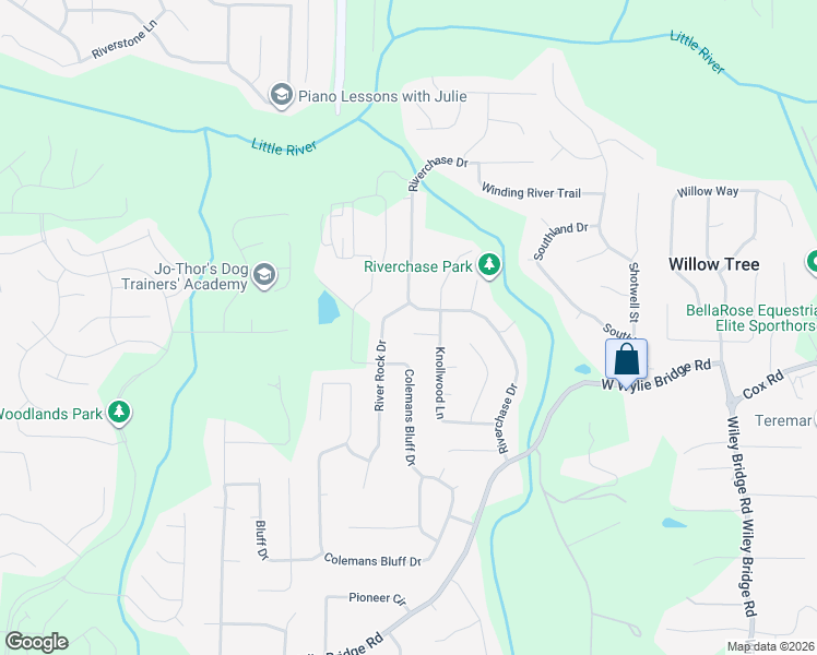 map of restaurants, bars, coffee shops, grocery stores, and more near 706 High Point Trail in Woodstock