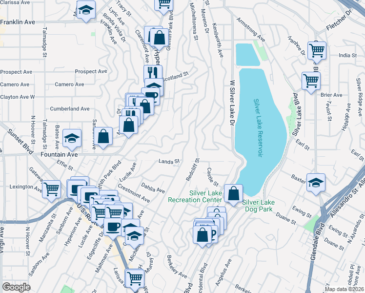map of restaurants, bars, coffee shops, grocery stores, and more near 1967 Micheltorena Street in Los Angeles