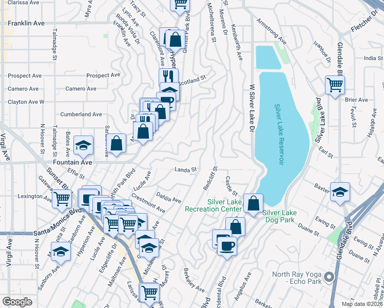 map of restaurants, bars, coffee shops, grocery stores, and more near 1969 Lucile Avenue in Los Angeles