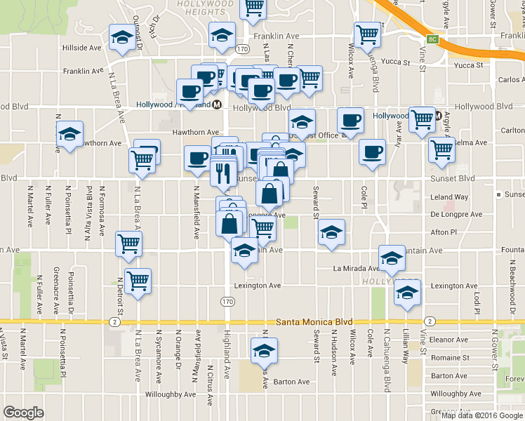 map of restaurants, bars, coffee shops, grocery stores, and more near 1408 North Las Palmas Avenue in Los Angeles