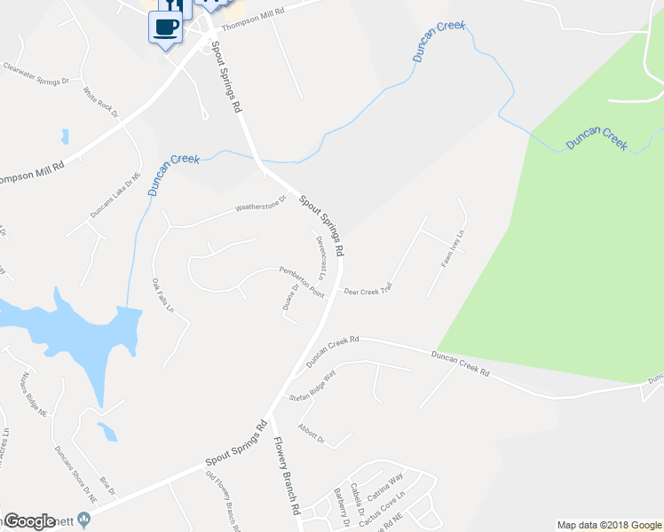 map of restaurants, bars, coffee shops, grocery stores, and more near 4633 Devencrest Lane in Buford