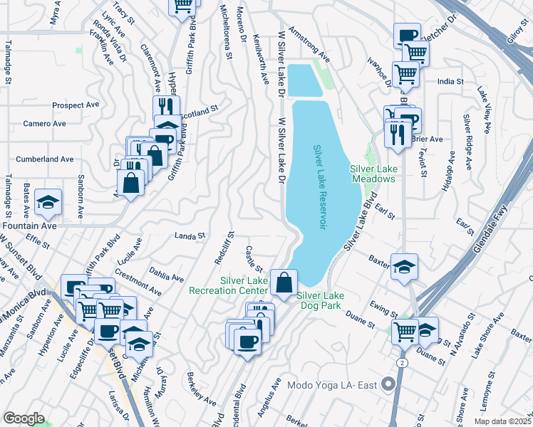 map of restaurants, bars, coffee shops, grocery stores, and more near 2025 Balmer Drive in Los Angeles