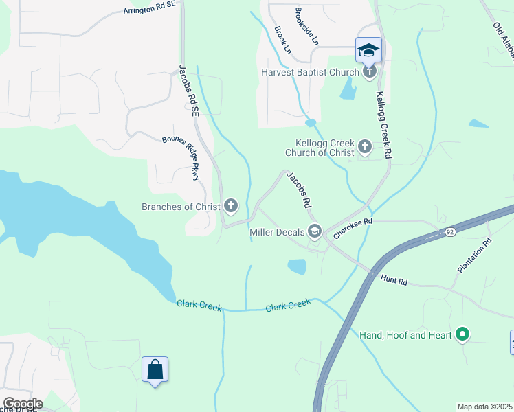map of restaurants, bars, coffee shops, grocery stores, and more near 5767 James Road in Acworth