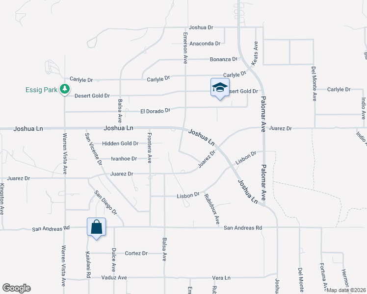 map of restaurants, bars, coffee shops, grocery stores, and more near Ivanhoe Drive in Yucca Valley