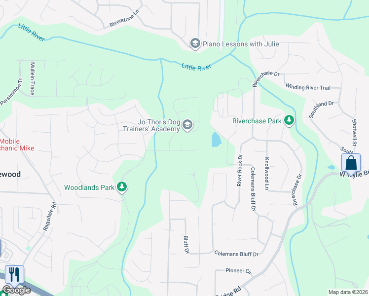 map of restaurants, bars, coffee shops, grocery stores, and more near 111 Brendylynn Trace in Woodstock