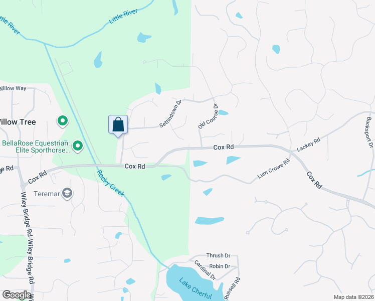 map of restaurants, bars, coffee shops, grocery stores, and more near 2000 Cox Road in Woodstock