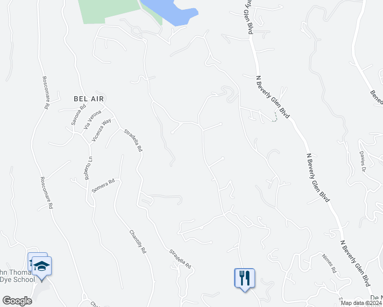 map of restaurants, bars, coffee shops, grocery stores, and more near 1241 Stone Canyon Road in Los Angeles