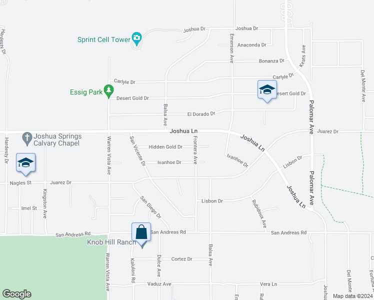 map of restaurants, bars, coffee shops, grocery stores, and more near 58011 Hidden Gold Drive in Yucca Valley