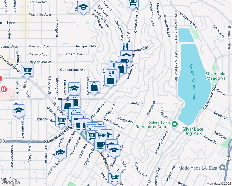 map of restaurants, bars, coffee shops, grocery stores, and more near 1834 Griffith Park Boulevard in Los Angeles