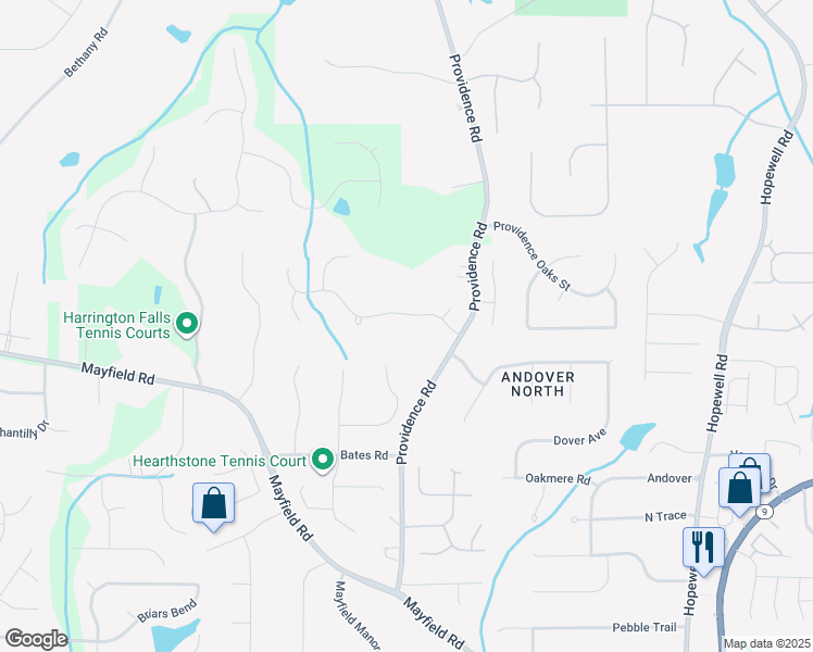 map of restaurants, bars, coffee shops, grocery stores, and more near 1805 Providence Place Drive in Alpharetta