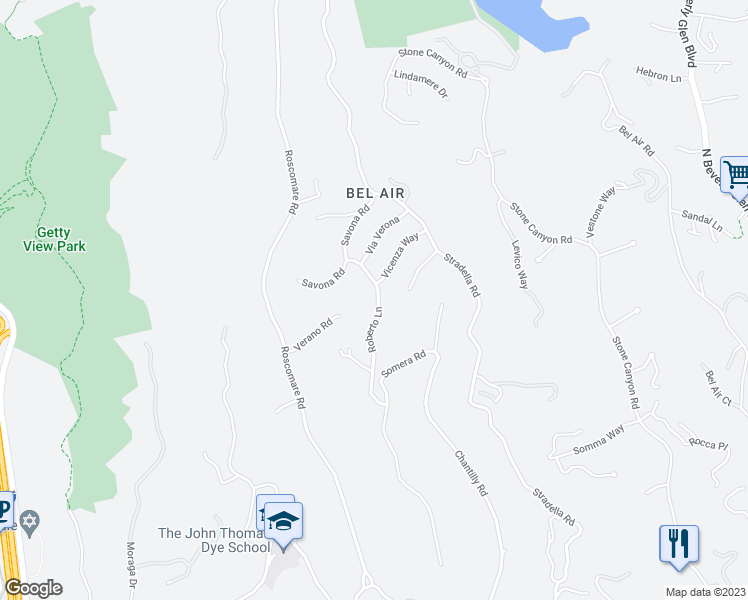 map of restaurants, bars, coffee shops, grocery stores, and more near 1221 Roberto Lane in Los Angeles