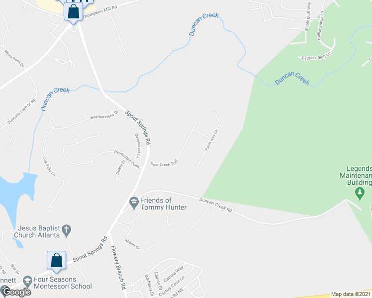 map of restaurants, bars, coffee shops, grocery stores, and more near 1980 Deer Creek Trail in Buford