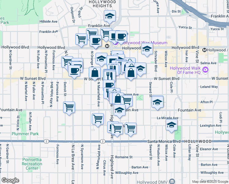 map of restaurants, bars, coffee shops, grocery stores, and more near 1410 North McCadden Place in Los Angeles
