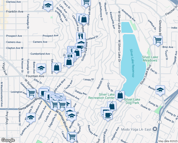 map of restaurants, bars, coffee shops, grocery stores, and more near 1969 Lucile Ave in Los Angeles