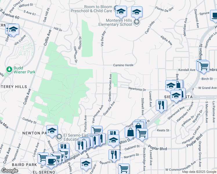 map of restaurants, bars, coffee shops, grocery stores, and more near 4327 Garden Homes Avenue in Los Angeles