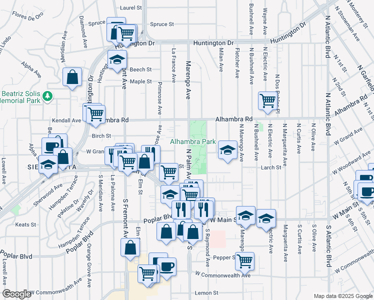 map of restaurants, bars, coffee shops, grocery stores, and more near 308 La France Avenue in Alhambra