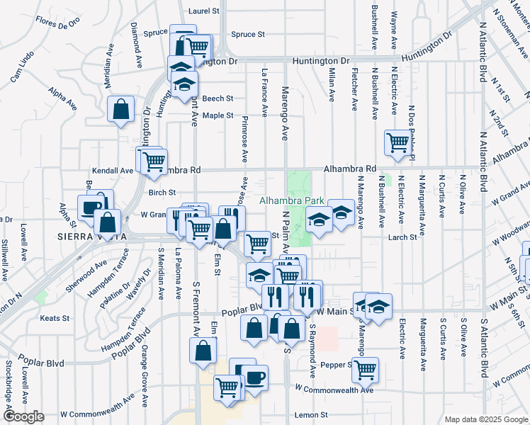 map of restaurants, bars, coffee shops, grocery stores, and more near 308 La France Avenue in Alhambra