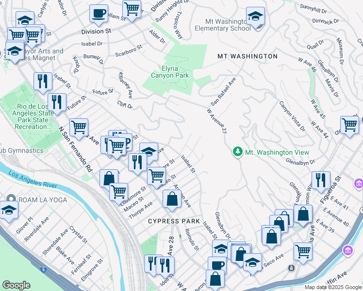 map of restaurants, bars, coffee shops, grocery stores, and more near 3523 Loosmore Street in Los Angeles